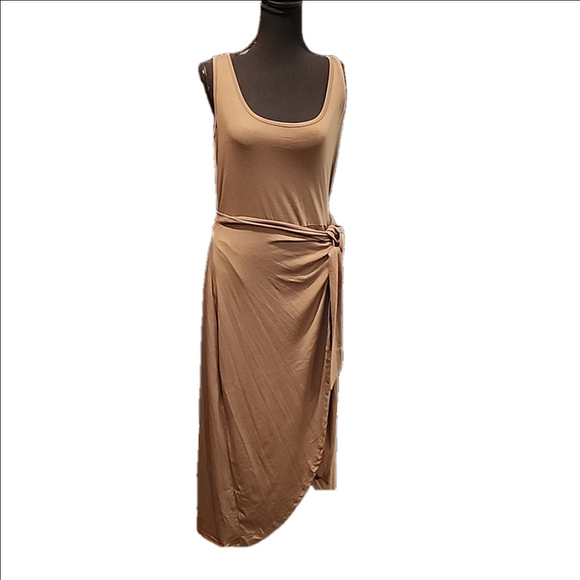 EXLURA Dresses & Skirts - Exlura💚 NWT Sleeveless Scoopneck  Sarong Wrap dress Khaki Soft Knit